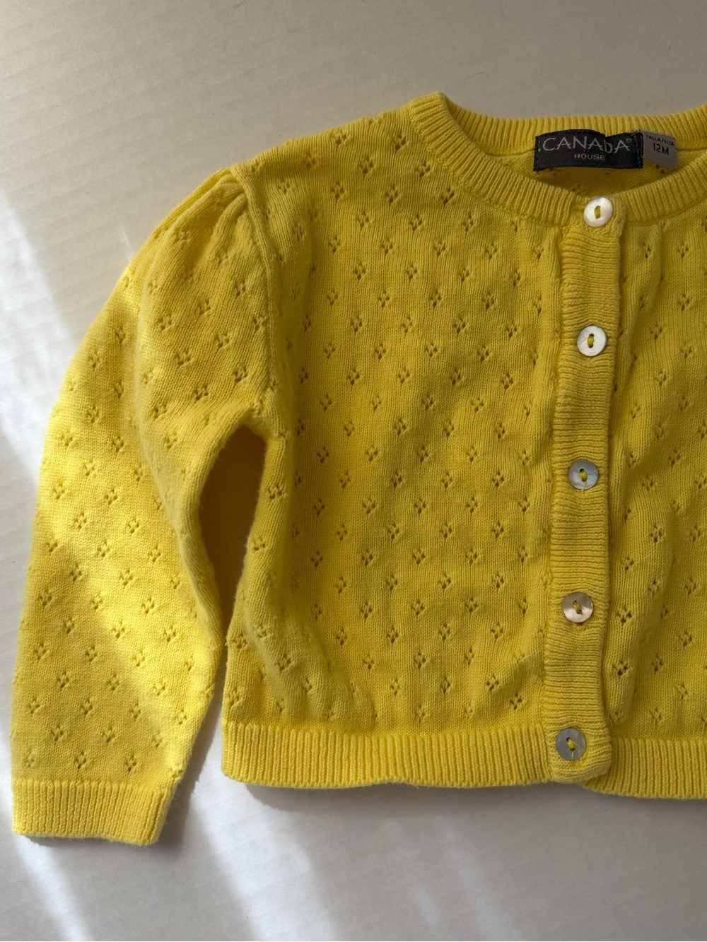 Canada House Baby Girls Yellow Pointelle Knit Cardigan 12M